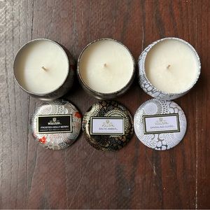 NWT Voluspa Candle Trio - Baltic amber, sparking cuvée, and frosted holly berry.